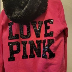 Pink sherpa zip up hoodie
